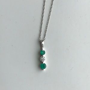 Emerald and diamond silver necklace